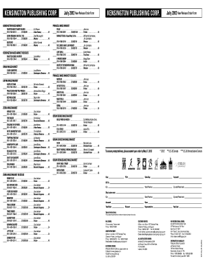 Kensington Publishing New Release Order Form