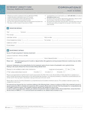 Coronation Retirement Annuity Fund Additional Investment Form