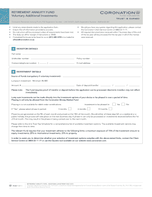 Coronation Retirement Annuity Fund Additional Investment Form