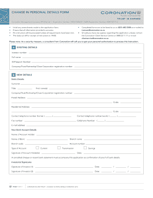 Coronation Unit Trust Change in Personal Details Form