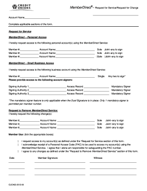 MemberDirect Service Request Form