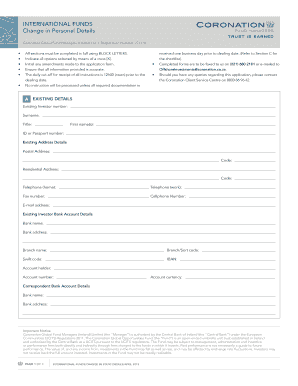 International Funds Change in Personal Details Form