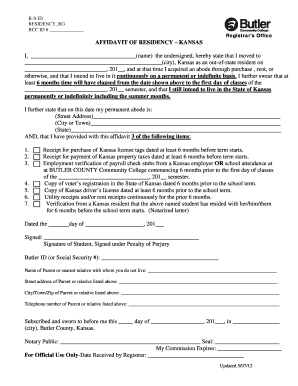 Affidavit of Residency - Kansas