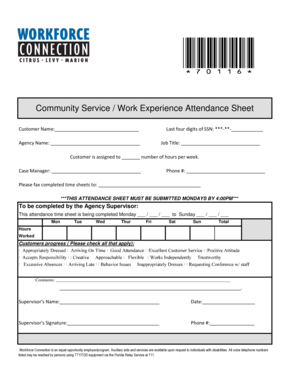 Student attendance register pdf - Community Service Work Experience Attendance Sheet