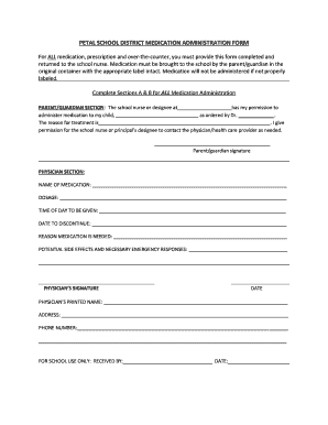 Petal School District Medication Administration Form