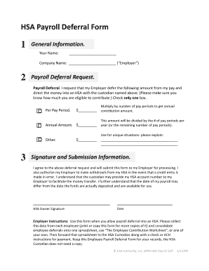 HSA Payroll Deferral Form