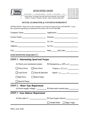 Motor Gearmotor Controls Worksheet