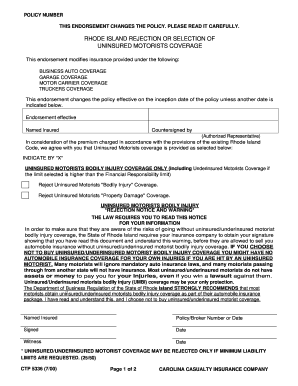 Rhode Island Uninsured Motorists Coverage Endorsement