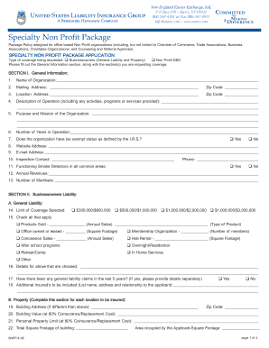 Specialty Non Profit Package Application
