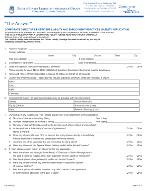 Corporate Directors and Officers Liability Application