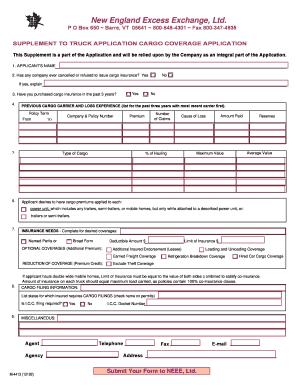 Truck Application Cargo Coverage Supplement