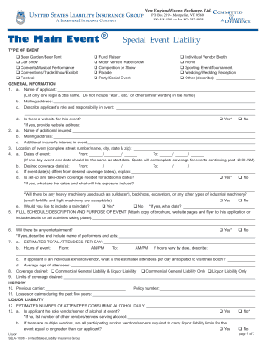 Special Event Liability Insurance Application