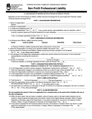 Non Profit Directors & Officers Liability Insurance Application