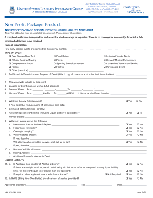 Non Profit Special Events Liquor Liability Addendum