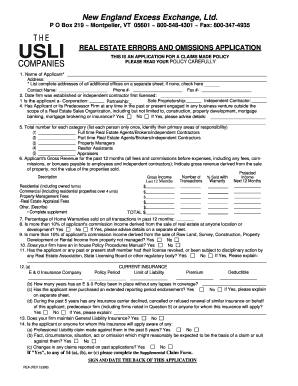 USLI Real Estate Errors and Omissions Application