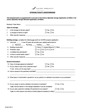 Storage Facility Questionnaire