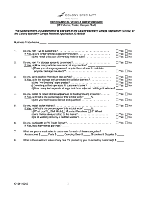Recreational Vehicle Questionnaire