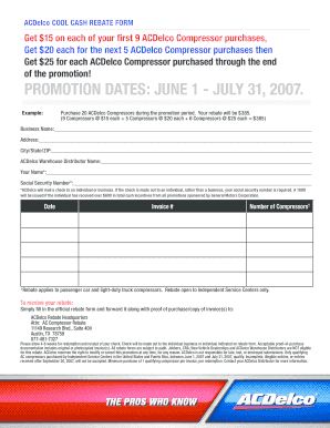 ACDelco Cool Cash Rebate Form
