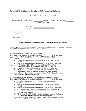 Florida Certificate of Compliance With Mandatory Disclosure