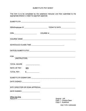 Substitute Instructor Pay Sheet