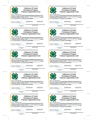 California 4-H Volunteer Appointment Card