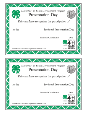 California 4-H Presentation Day Certificate