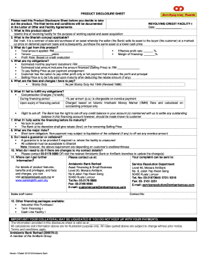 Islamic Revolving Credit Facility Product Disclosure Sheet