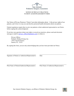 Patient Privacy Practices Acknowledgment Form