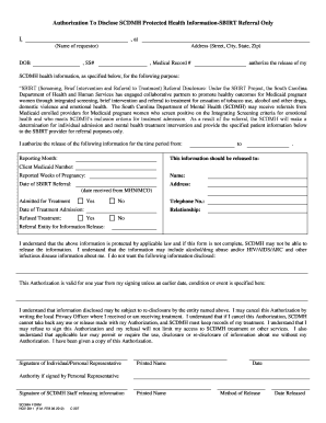 Authorization To Disclose SCDMH Protected Health Information