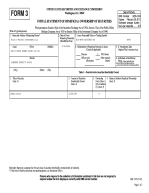 Form 3 Initial Statement of Beneficial Ownership of Securities