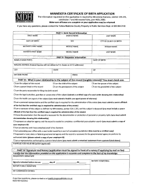 Minnesota Certificate of Birth Application