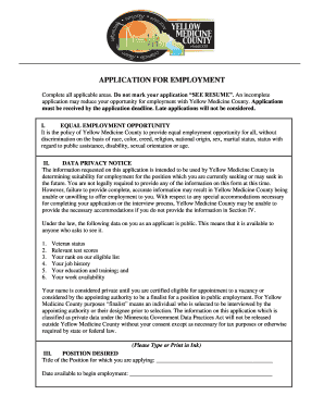 Yellow Medicine County Employment Application