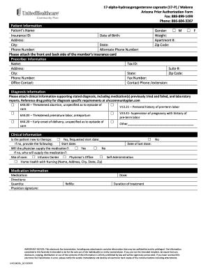 Arizona Prior Authorization Form for 17-P