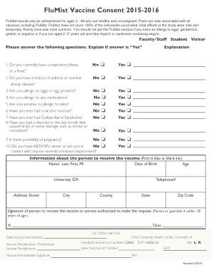 FluMist Vaccine Consent Form
