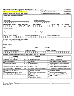 Maternity Care Management Notification Form