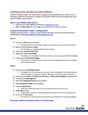 Keller Williams Market Leader Getting Started Checklist