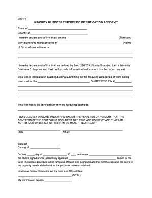 Minority Business Enterprise Identification Affidavit
