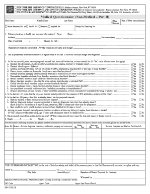 New York Life Insurance Medical Questionnaire