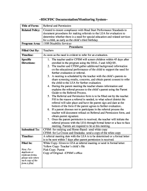 Head Start Referral and Permission Form
