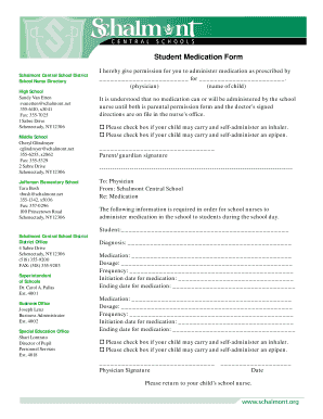 Student Medication Permission Form