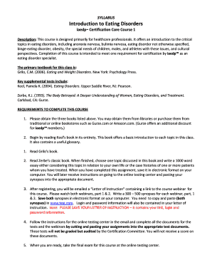 Introduction to Eating Disorders Syllabus