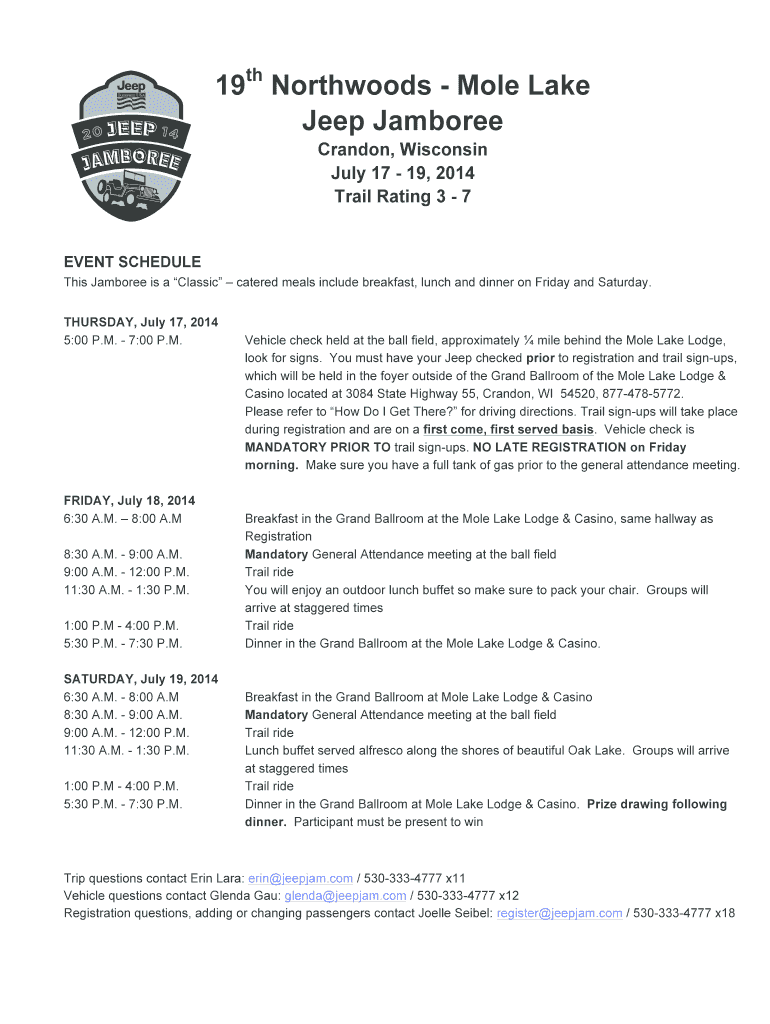 Fillable Online 19th Northwoods Mole Lake Jeep Jamboree Fax Email