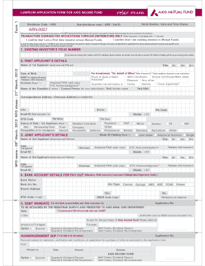 Lumpsum Application Form for Axis Income Fund