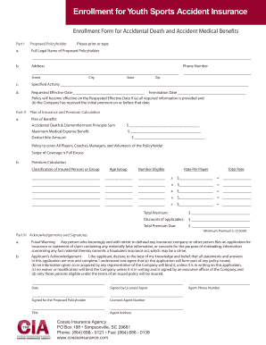 Youth Sports Accident Insurance Enrollment Form