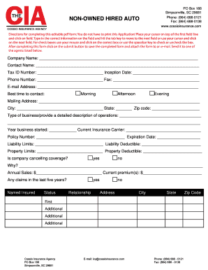 Non-Owned Hired Auto Insurance Application