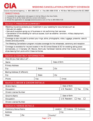 Wedding Cancellation & Property Coverage Application