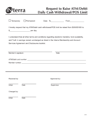 Request to Raise ATM/Debit Limit