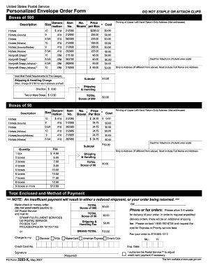 USPS Personalized Envelope Order Form