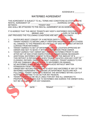 Waterbed Agreement Addendum