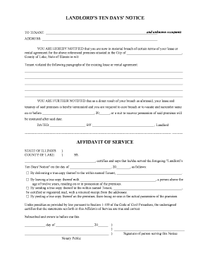 Landlord’s Ten Days’ Notice to Tenant